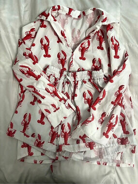 Lobster Print Pajama Set in White & Red Like New